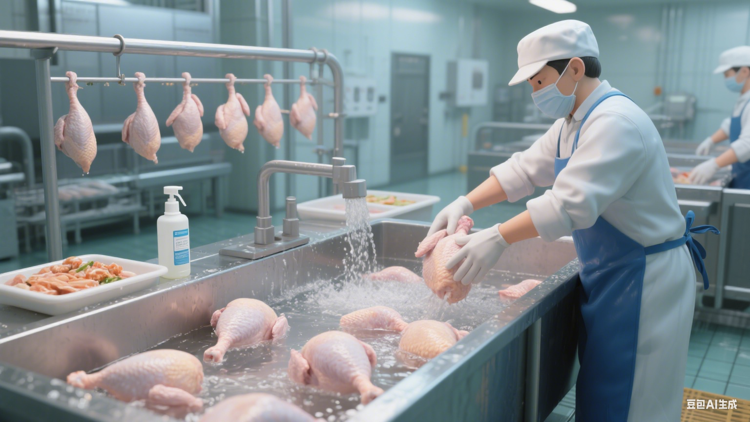 食品加工厂预制菜生产线鸡肉加工的气泡清洗机应用方案(图2)