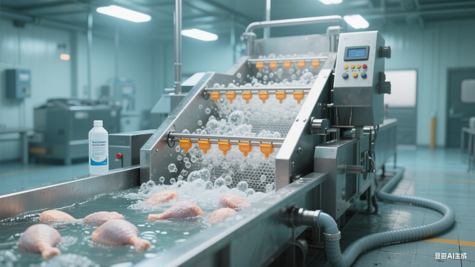 食品加工厂预制菜生产线鸡肉加工的气泡清洗机应用方案(图3)