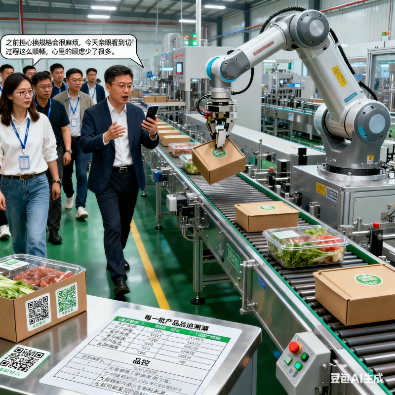 鲜盒智造零距离：包装盒侧面果蔬生鲜预制菜全自动平面流水线实地考察实录(图3)